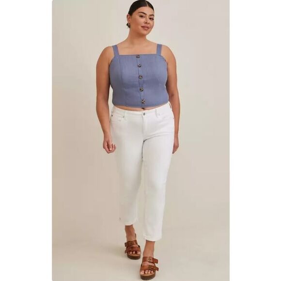 Torrid Linen Blend Button-Front Crop Tank sz 1 - Picture 3 of 11